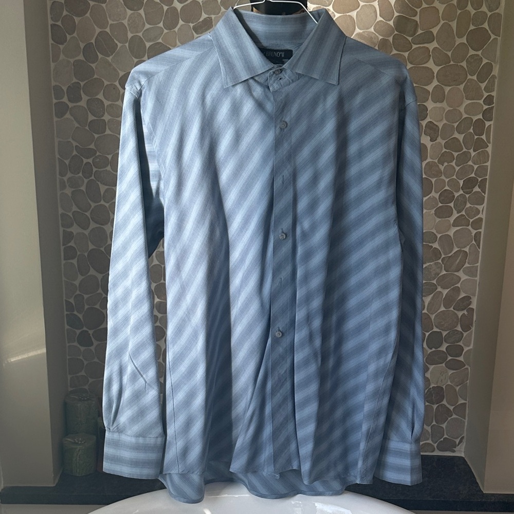 Bruno men’s Diagonal Blue Striped Dress Shirt